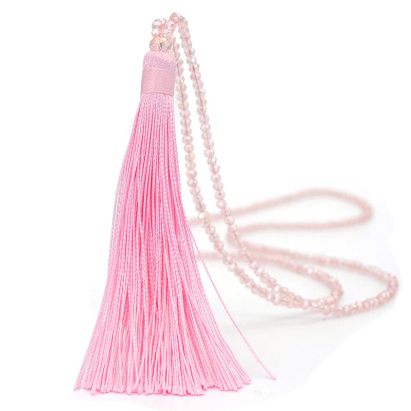 Wholesale Colored crystal necklace sweater necklace women's high-end long tassel necklace